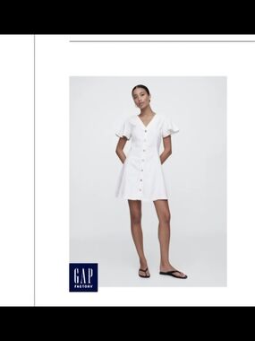 GAP Factory White Button-Front V-Neck Mini Dress with Flutter Sleeves